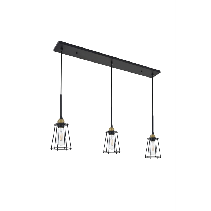 Living District Auspice 3 Light Brass and Black Pendant