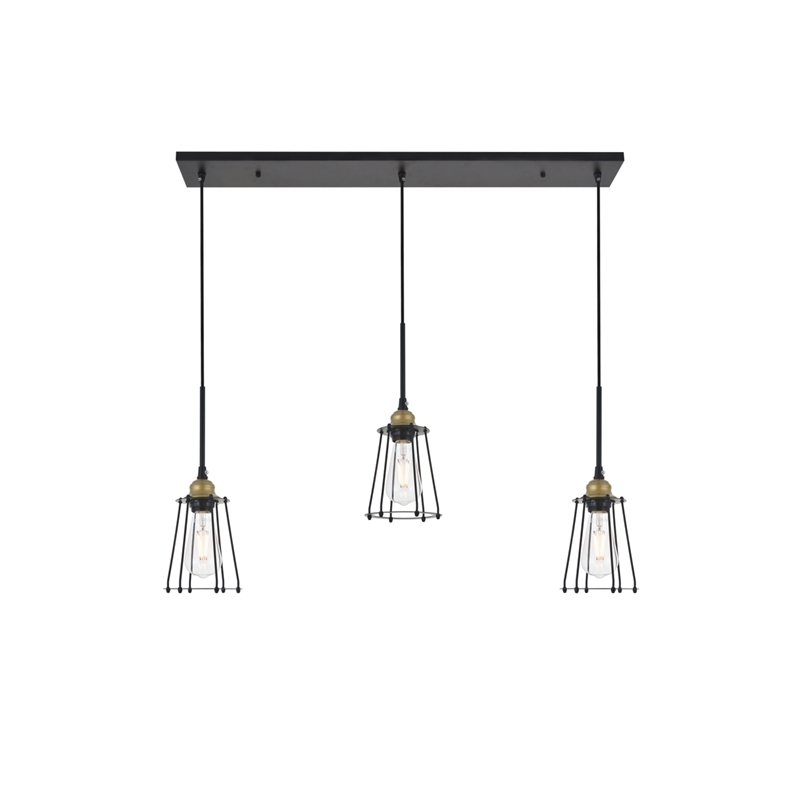 Living District Auspice 3 Light Brass and Black Pendant