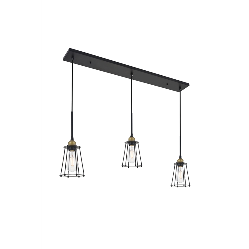 Living District Auspice 3 Light Brass and Black Pendant