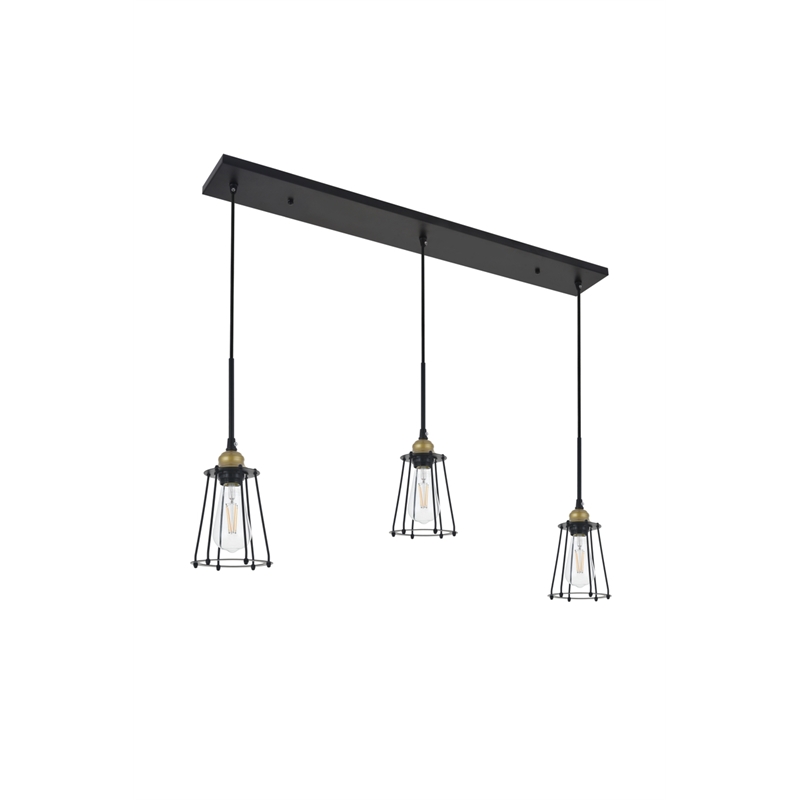 Living District Auspice 3 Light Brass and Black Pendant