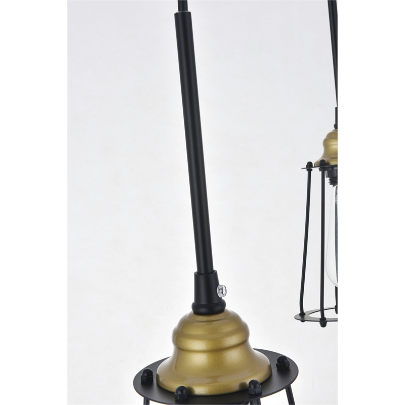 Living District Auspice 3 Light Brass and Black Pendant