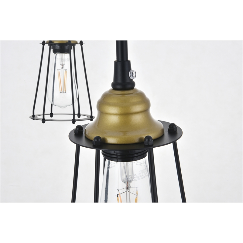Living District Auspice 3 Light Brass and Black Pendant