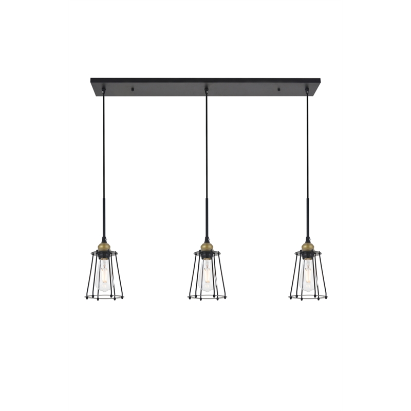 Living District Auspice 3 Light Brass and Black Pendant