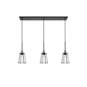 Living District Auspice 3 Light Brass and Black Pendant