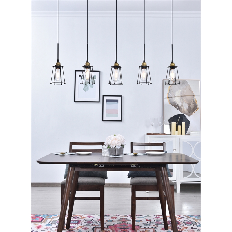 Living District Auspice 5 Light Brass and Black Pendant