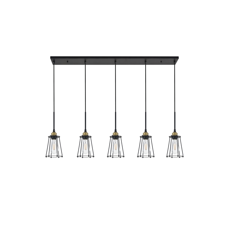 Living District Auspice 5 Light Brass and Black Pendant