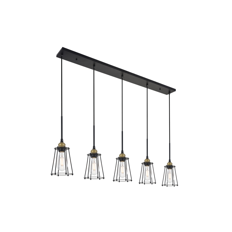 Living District Auspice 5 Light Brass and Black Pendant