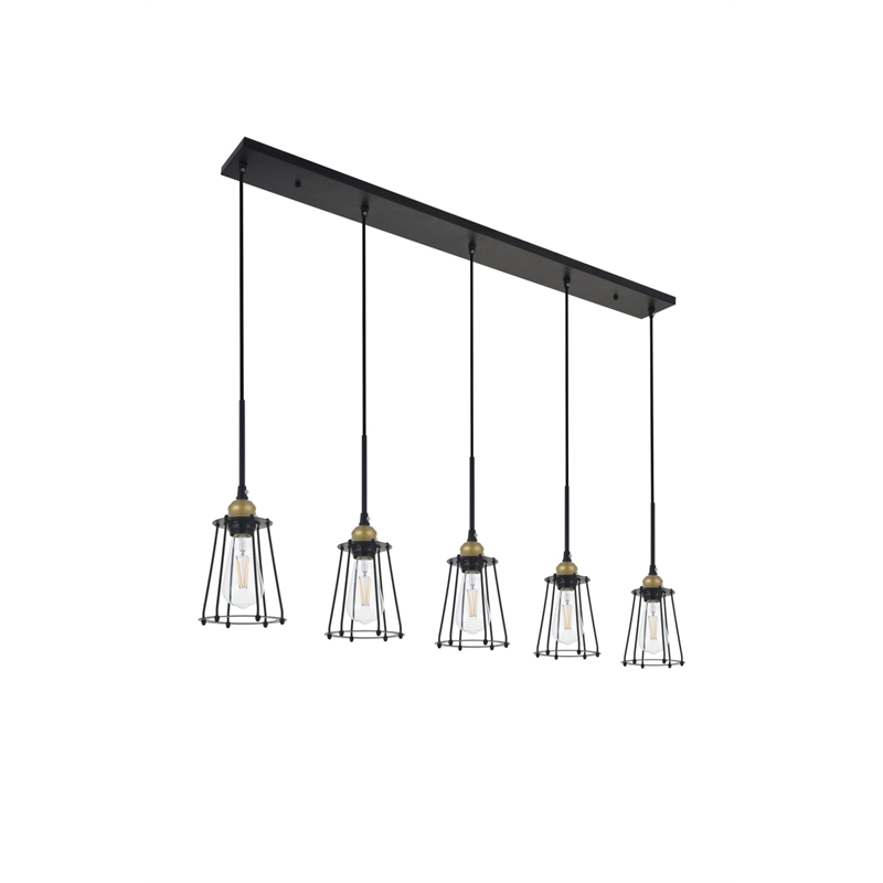 Living District Auspice 5 Light Brass and Black Pendant