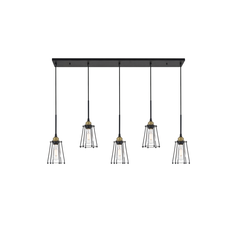 Living District Auspice 5 Light Brass and Black Pendant