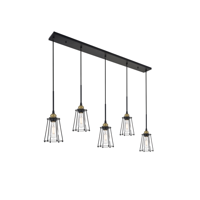 Living District Auspice 5 Light Brass and Black Pendant