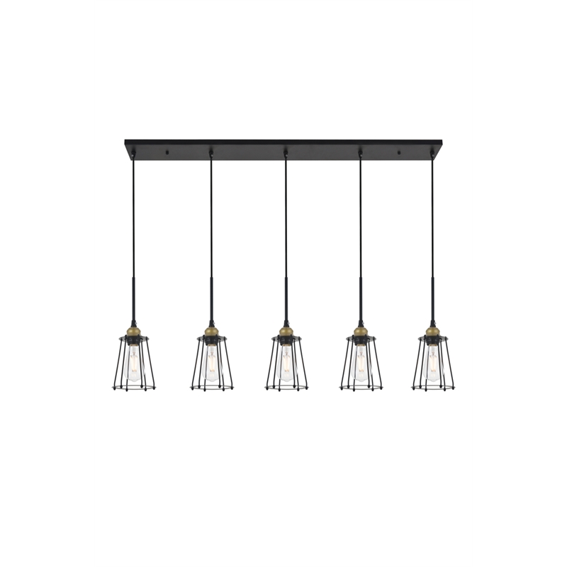 Living District Auspice 5 Light Brass and Black Pendant