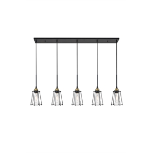 Living District Auspice 5 Light Brass and Black Pendant