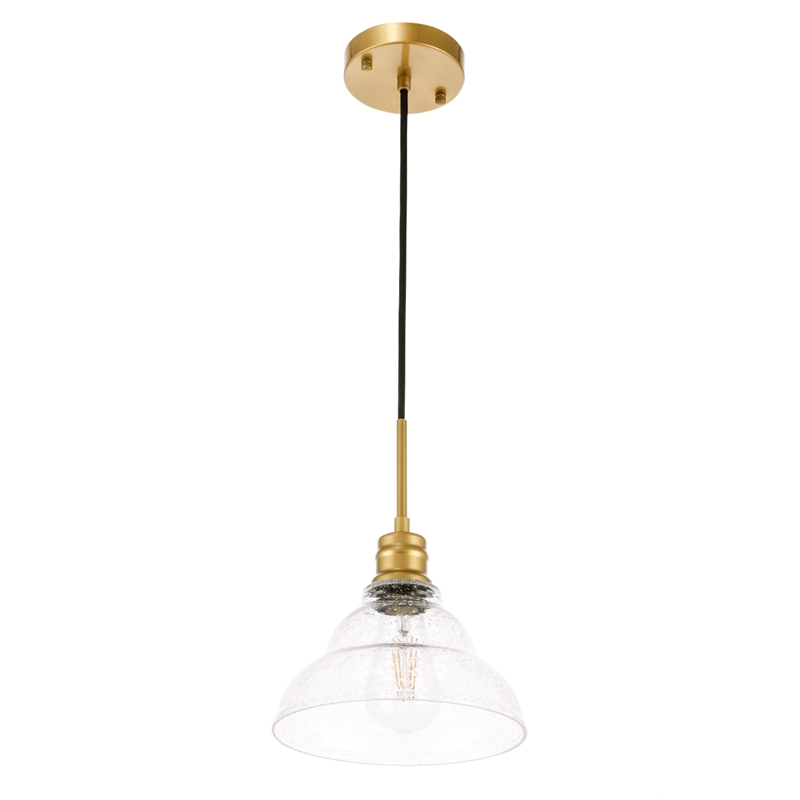 Living District Gil 1 Light Brass and Clear Seeded Glass Pendant