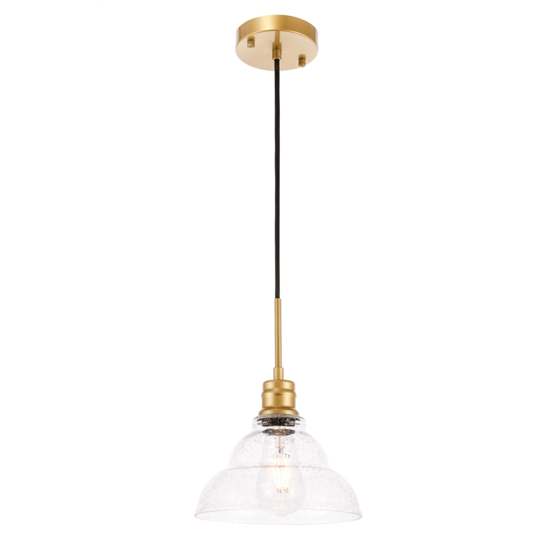Living District Gil 1 Light Brass and Clear Seeded Glass Pendant