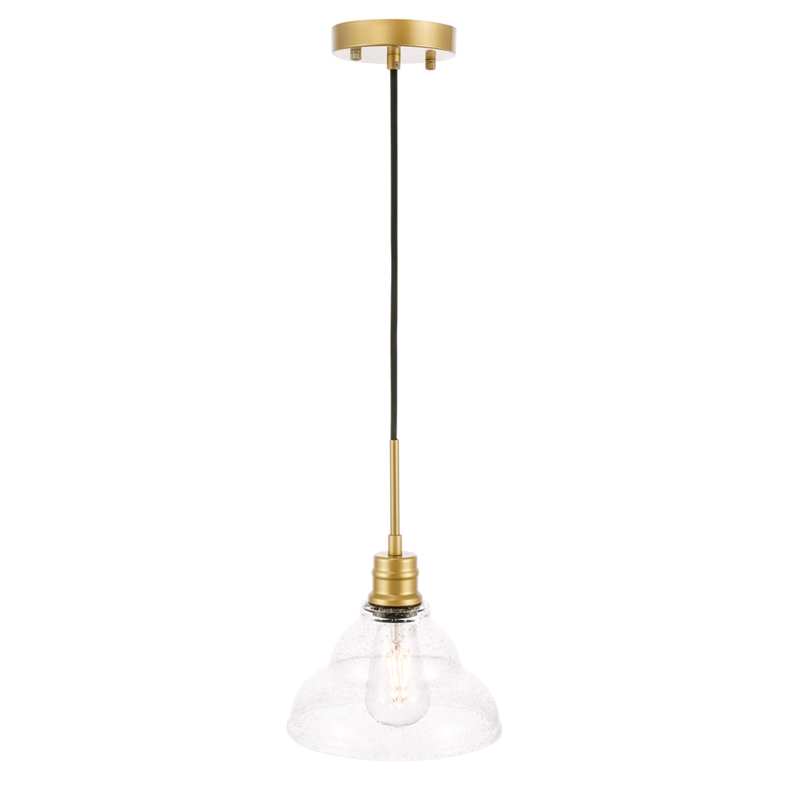 Living District Gil 1 Light Brass and Clear Seeded Glass Pendant
