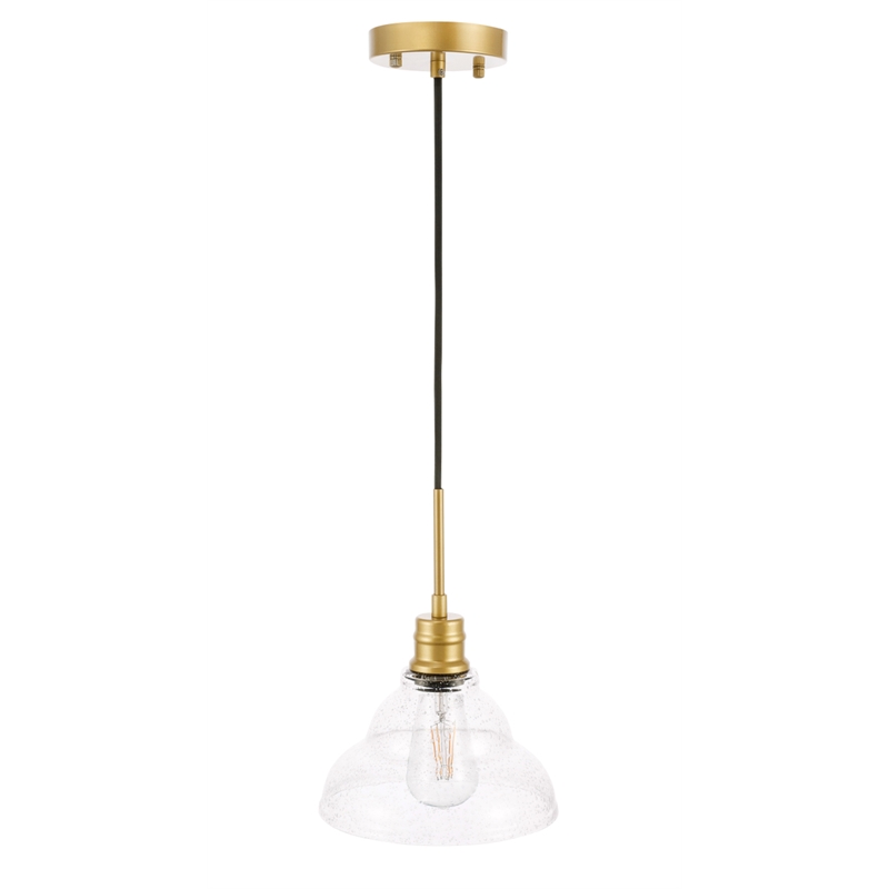 Living District Gil 1 Light Brass and Clear Seeded Glass Pendant