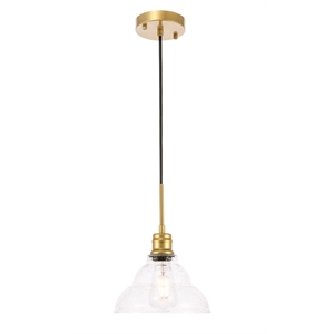 Living District Gil 1 Light Brass and Clear Seeded Glass Pendant