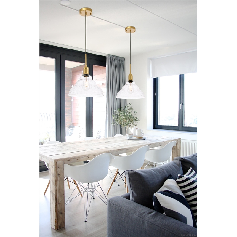Living District Gil 1 Light Brass and Clear Seeded Glass Pendant