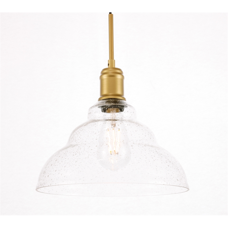 Living District Gil 1 Light Brass and Clear Seeded Glass Pendant