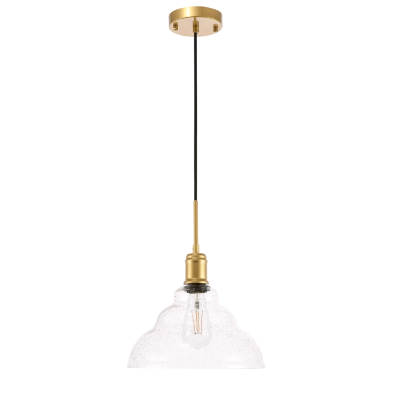 Living District Gil 1 Light Brass and Clear Seeded Glass Pendant