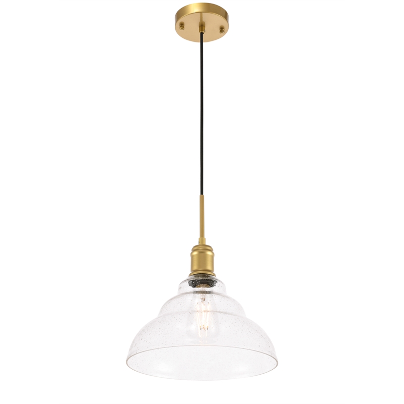 Living District Gil 1 Light Brass and Clear Seeded Glass Pendant