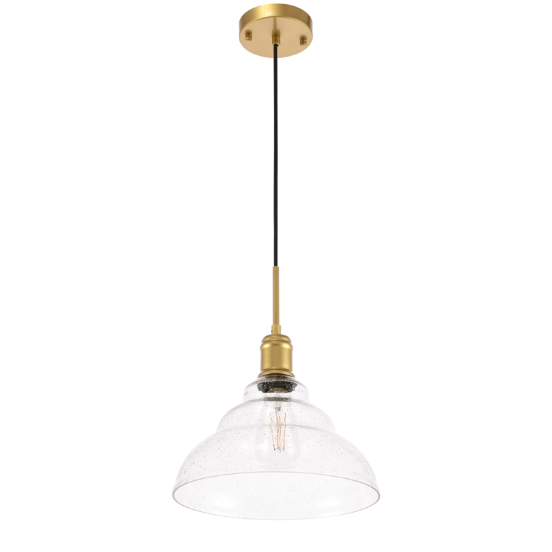 Living District Gil 1 Light Brass and Clear Seeded Glass Pendant