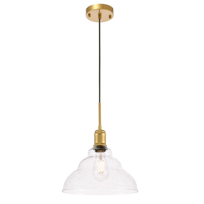 Living District Gil 1 Light Brass and Clear Seeded Glass Pendant