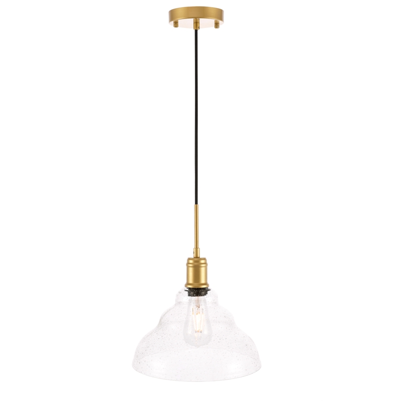 Living District Gil 1 Light Brass and Clear Seeded Glass Pendant