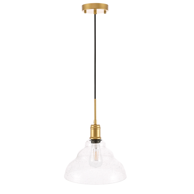 Living District Gil 1 Light Brass and Clear Seeded Glass Pendant