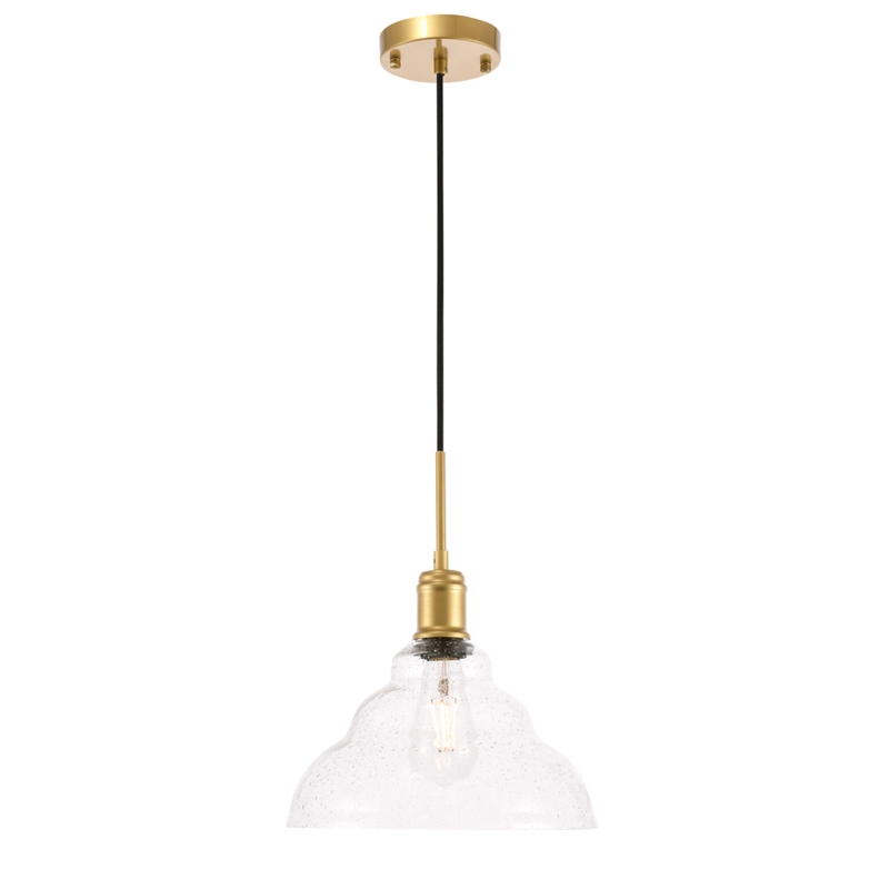 Living District Gil 1 Light Brass and Clear Seeded Glass Pendant