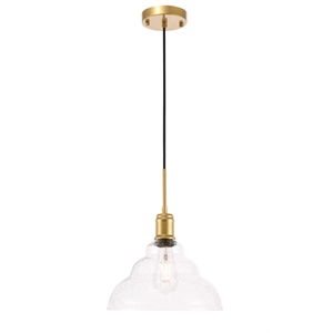 Living District Gil 1 Light Brass and Clear Seeded Glass Pendant