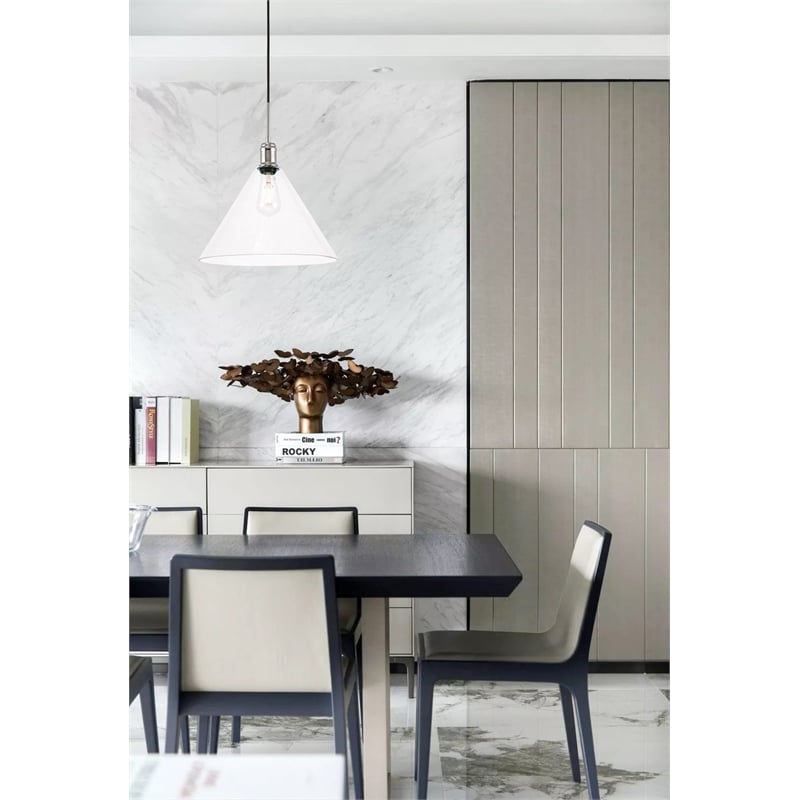 Living District Hugh 1 Light Chrome and Clear Glass Pendant