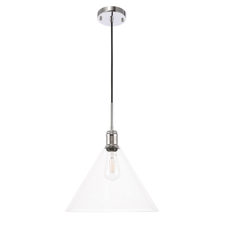 Living District Hugh 1 Light Chrome and Clear Glass Pendant