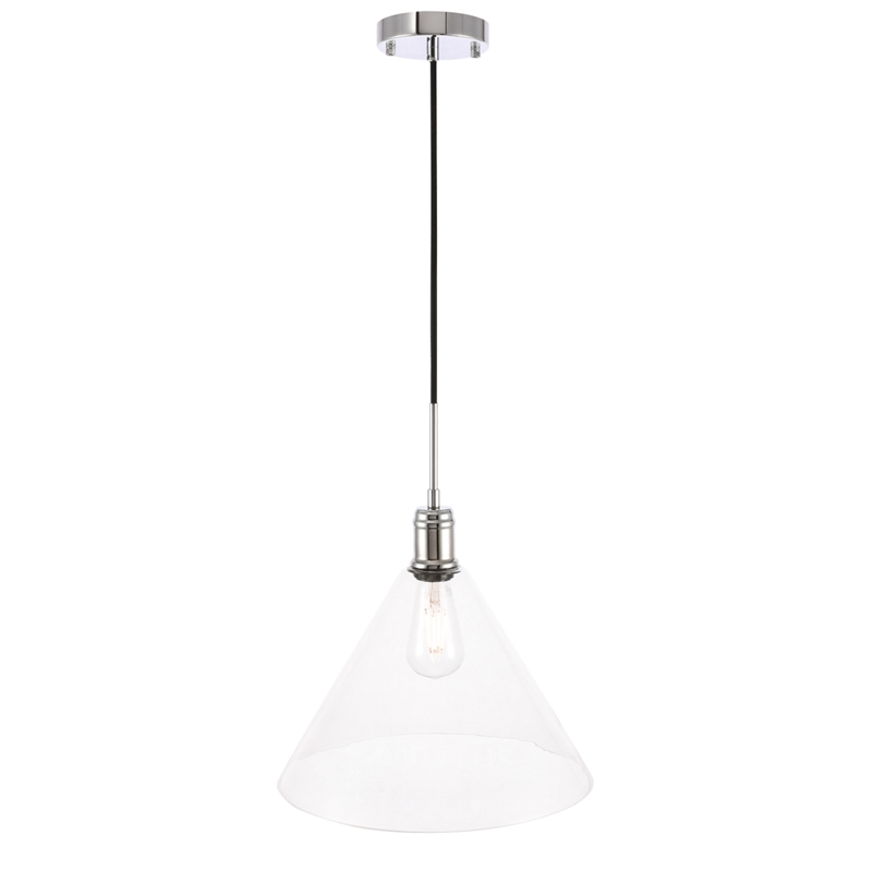Living District Hugh 1 Light Chrome and Clear Glass Pendant