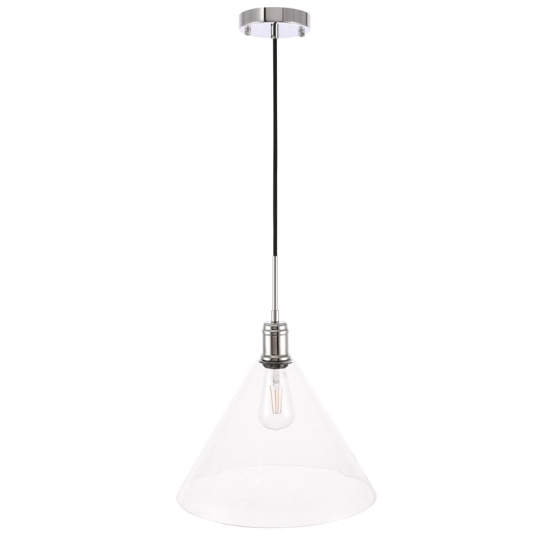 Living District Hugh 1 Light Chrome and Clear Glass Pendant