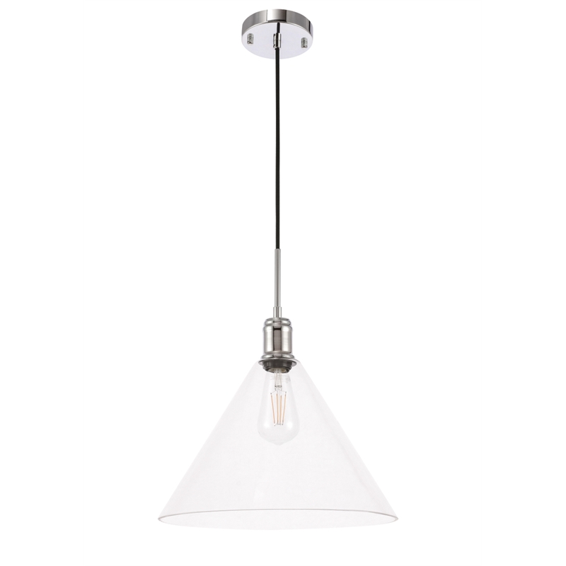 Living District Hugh 1 Light Chrome and Clear Glass Pendant