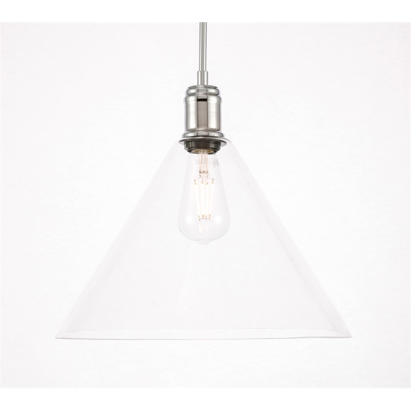 Living District Hugh 1 Light Chrome and Clear Glass Pendant