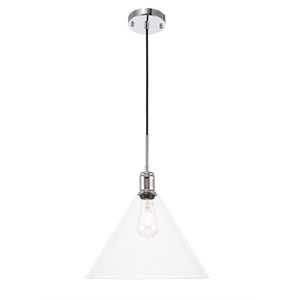 Living District Hugh 1 Light Chrome and Clear Glass Pendant