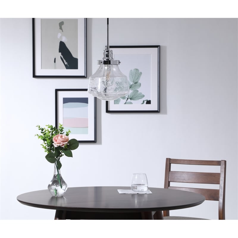 Living District Lyle 1 Light Chrome and Clear Seeded Glass Pendant