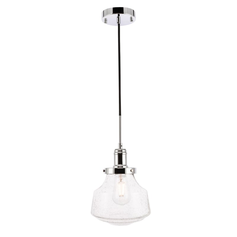 Living District Lyle 1 Light Chrome and Clear Seeded Glass Pendant