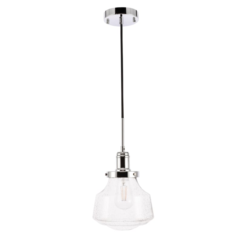 Living District Lyle 1 Light Chrome and Clear Seeded Glass Pendant