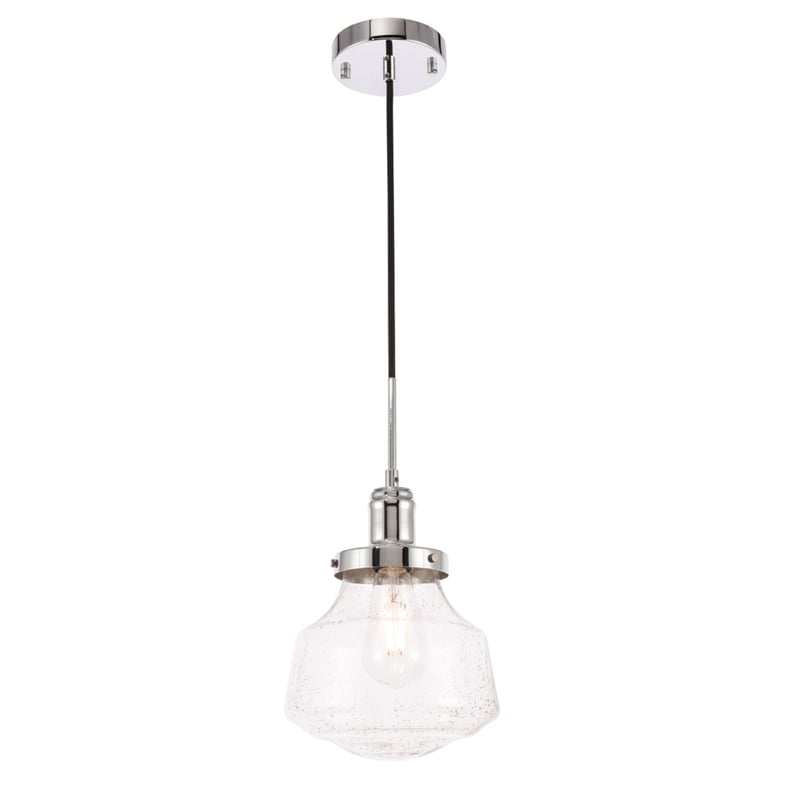 Living District Lyle 1 Light Chrome and Clear Seeded Glass Pendant