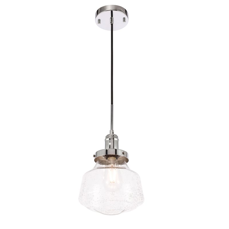 Living District Lyle 1 Light Chrome and Clear Seeded Glass Pendant