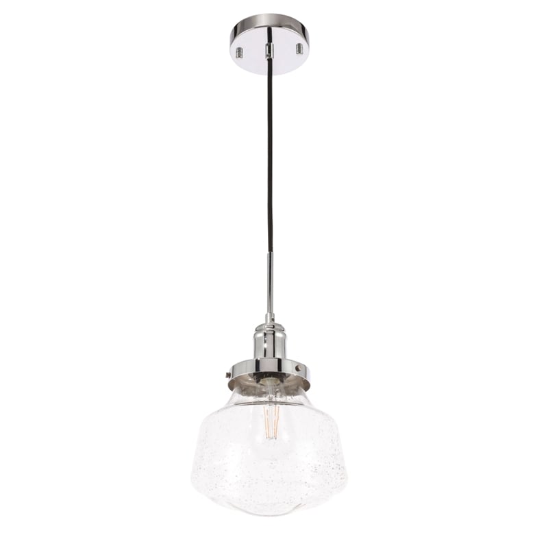 Living District Lyle 1 Light Chrome and Clear Seeded Glass Pendant