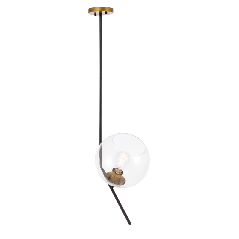 Living District Ryland 1 Light Black and Brass and Clear Glass Pendant