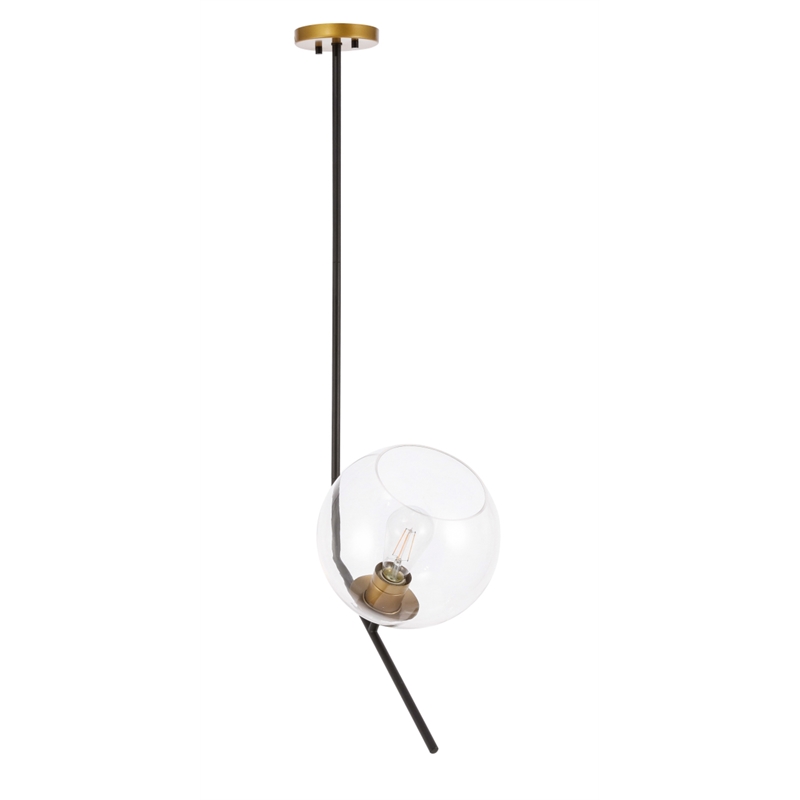 Living District Ryland 1 Light Black and Brass and Clear Glass Pendant