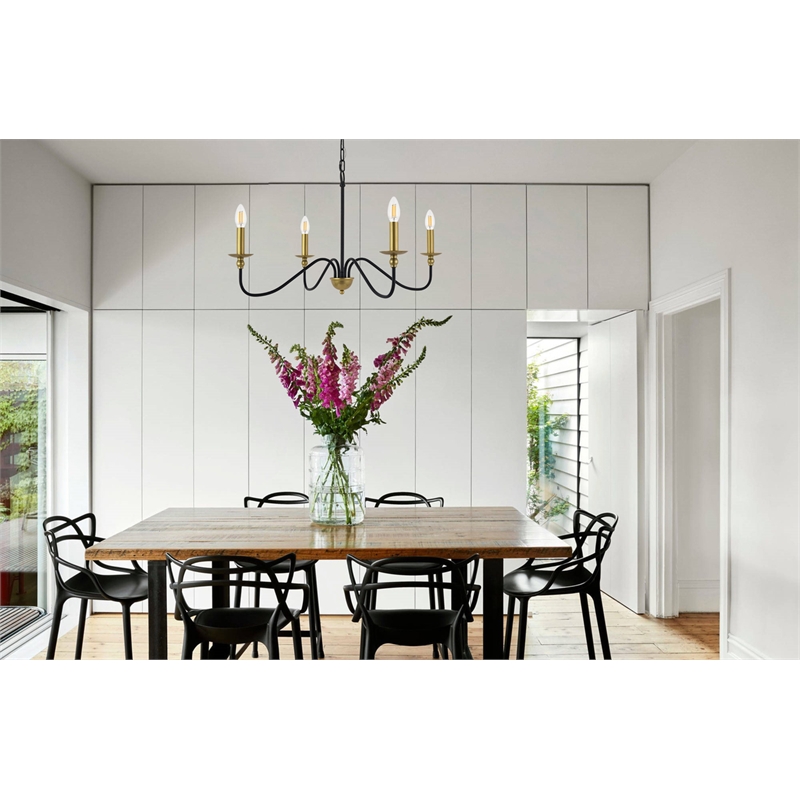 Living District Rohan 4 Light Matte Black and Brass Pendant