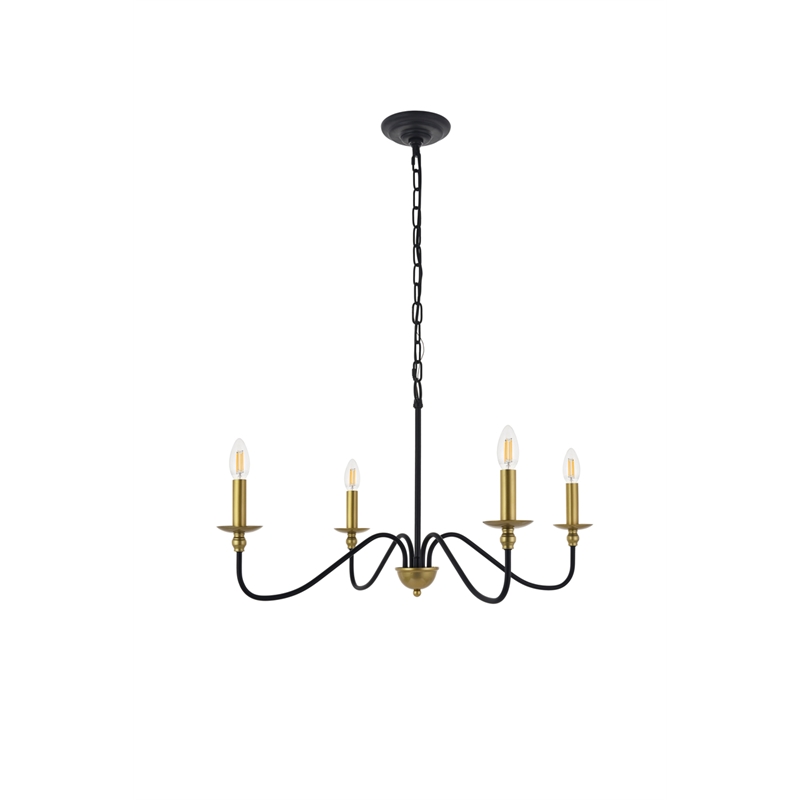 Living District Rohan 4 Light Matte Black and Brass Pendant