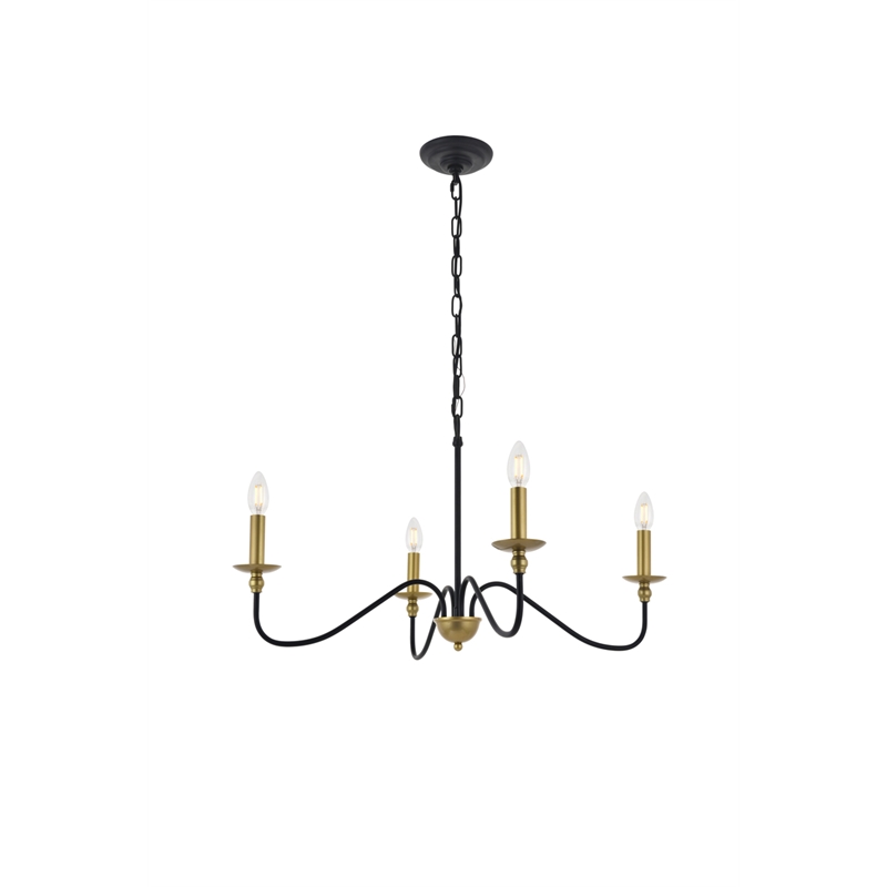 Living District Rohan 4 Light Matte Black and Brass Pendant