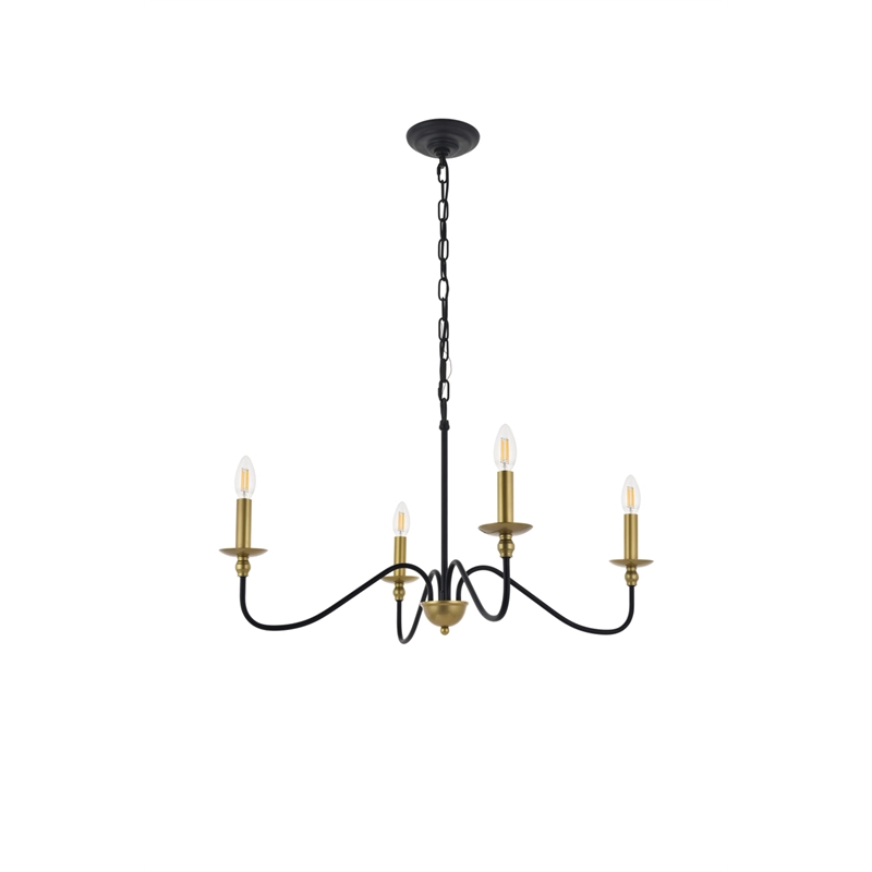 Living District Rohan 4 Light Matte Black and Brass Pendant